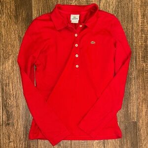 Lacoste Long Sleeve Polo Shirt Womens Size 40 Red Classic Crocodile